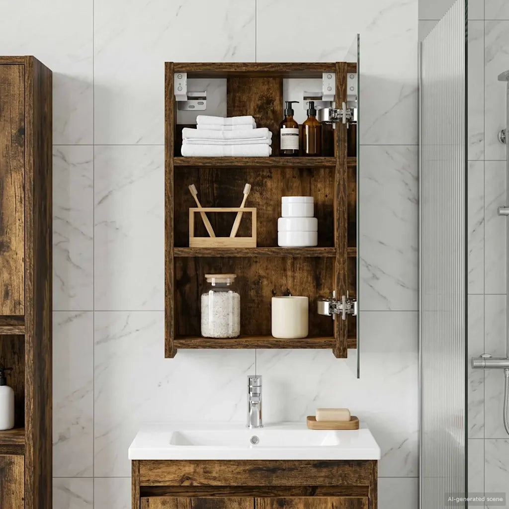 Mobiletto per specchio da bagno Rovere fumé 30 x 10,5 x 50 cm