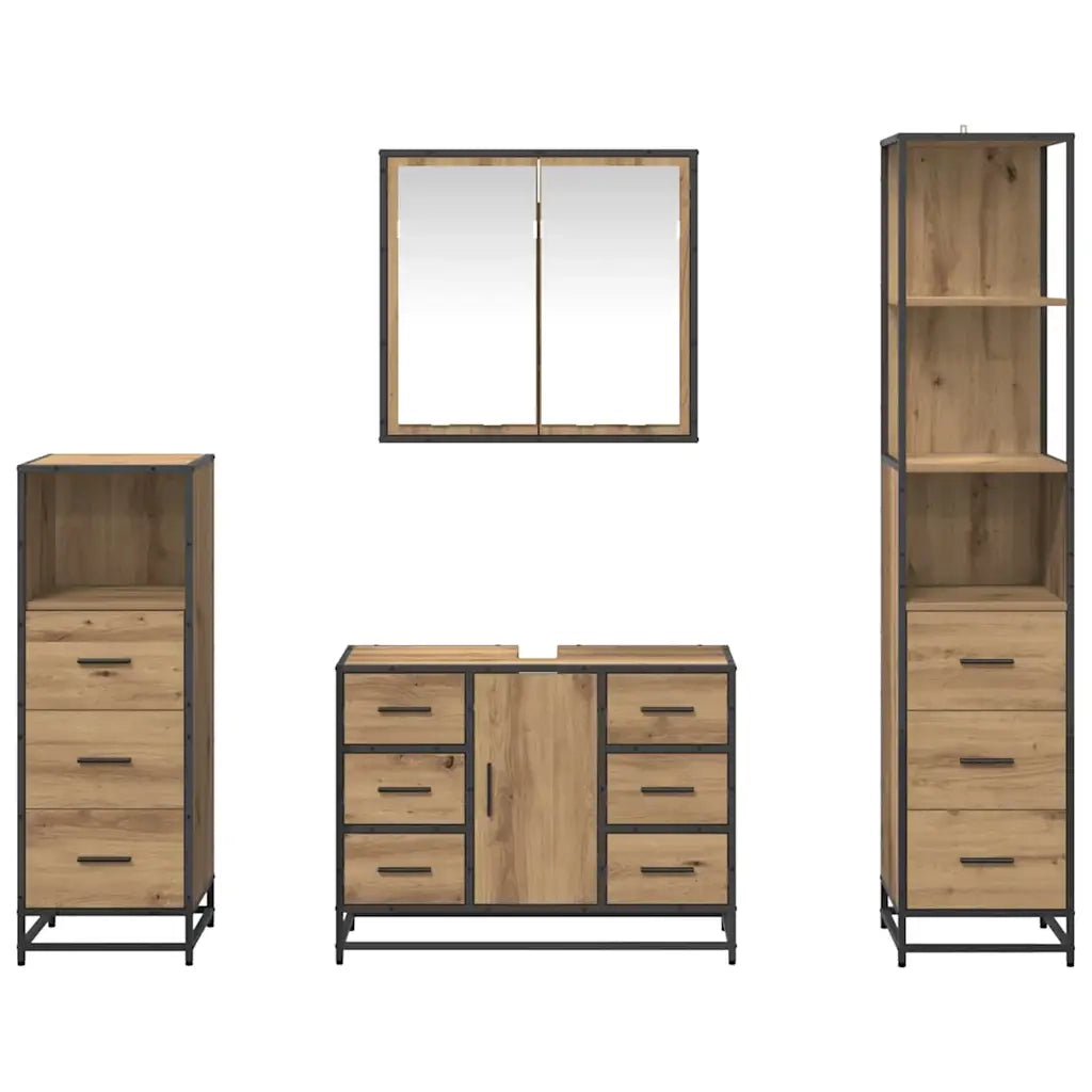Set di mobili per il bagno con porta 4 pcs rovere artigianale 3402567