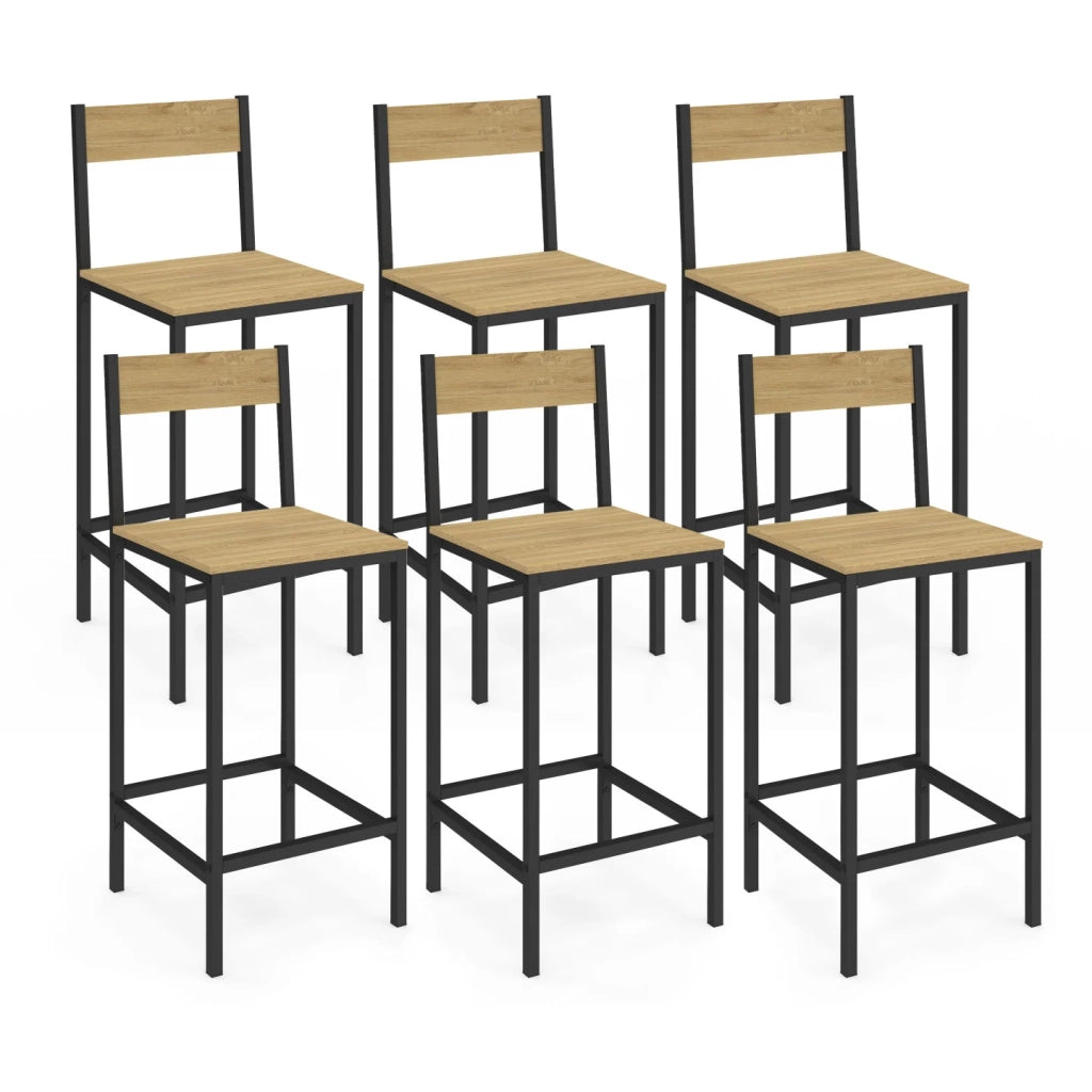 IDMarket - Set di 6 sgabelli da bar DETROIT con schienale sedia da cucina di design industriale