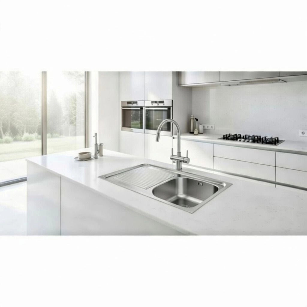 Lavello appoggio in acciaio 80x50 cm gocciolatoio SX - Cromo