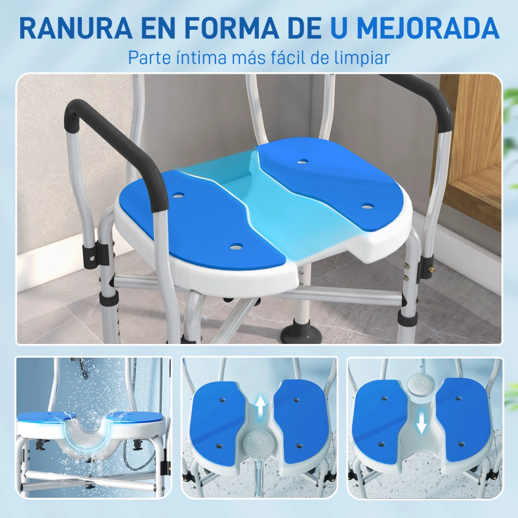 Sedia da Doccia con Braccioli e Schienale Regolabile ¨C zephmum ¨C Blu 136 kg