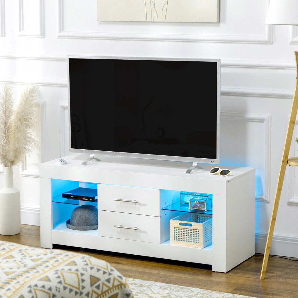 Mobile Porta TV con Luci LED ¨C zephmum ¨C Bianco Legno e Vetro 120x40x50cm