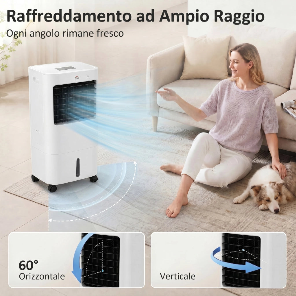 Raffrescatore Evaporativo e Ventilatore con Ghiaccio 3 in 1 a 3 Velocit¨¤ con Timer, 32x37x74 cm, Bianco