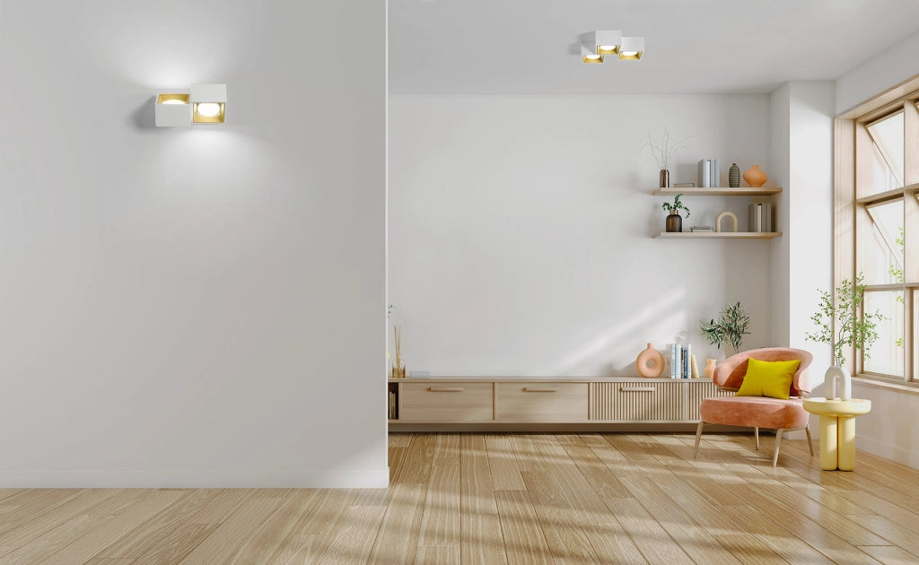 NASSO applique a Parete 2 Luci attacco GX53 Biemissiva Quadrata ottone in gesso e alluminio