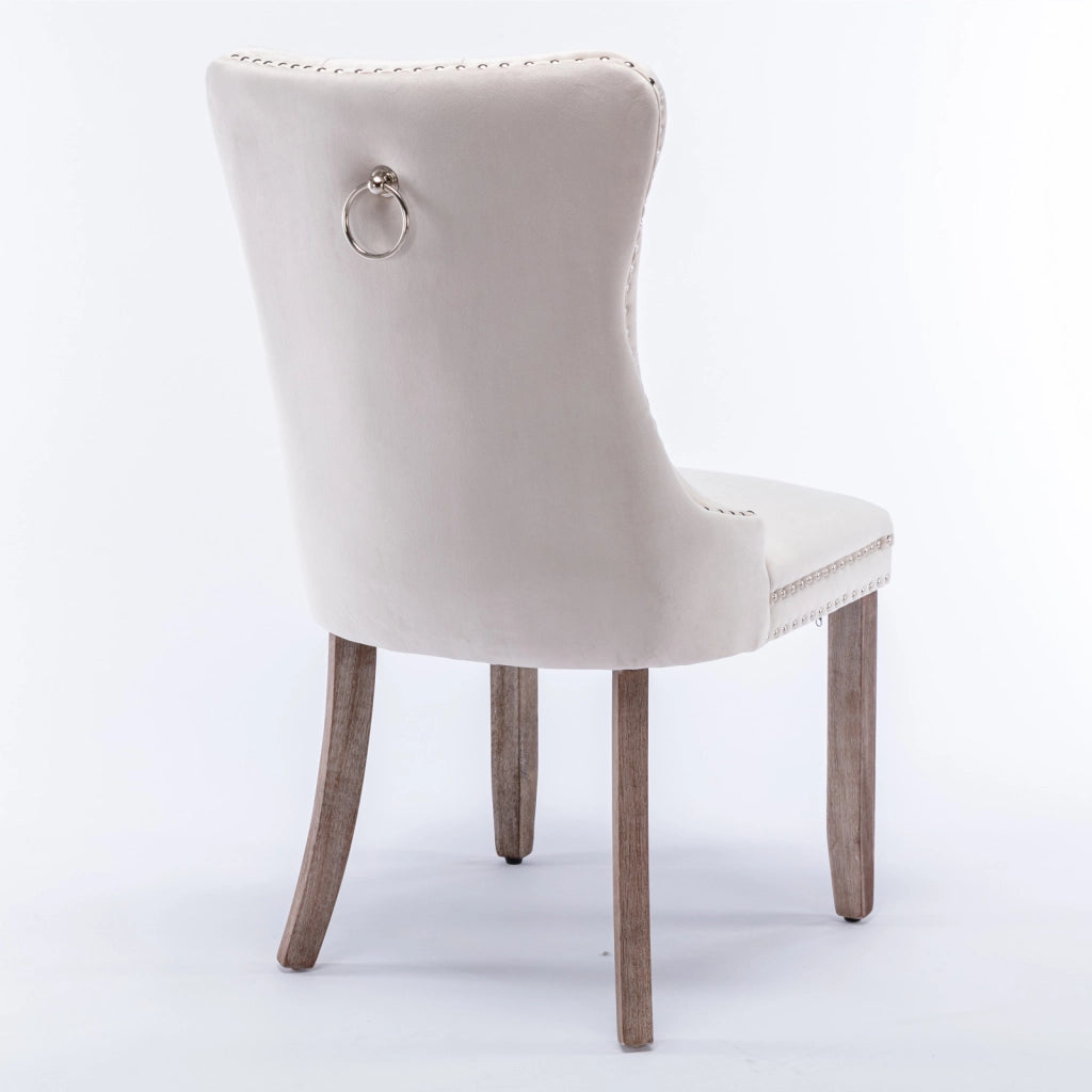 Sedie da Pranzo Imbottite in Velluto con Gambe in Legno ¨C MINIMAL ¨C Set 2 Pezzi, Beige