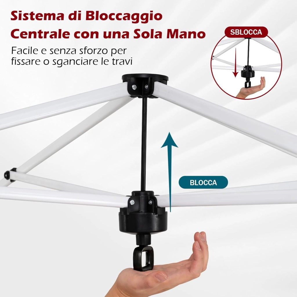 Gazebo Pieghevole Pop-up da 3 x 3 m, Gazebo da Giardino Impermeabile con Blocco Centrale, Borsa da Trasporto, Sacchi di Sabbia e Picchetti, Regolabile in Altezza (Rosso)
