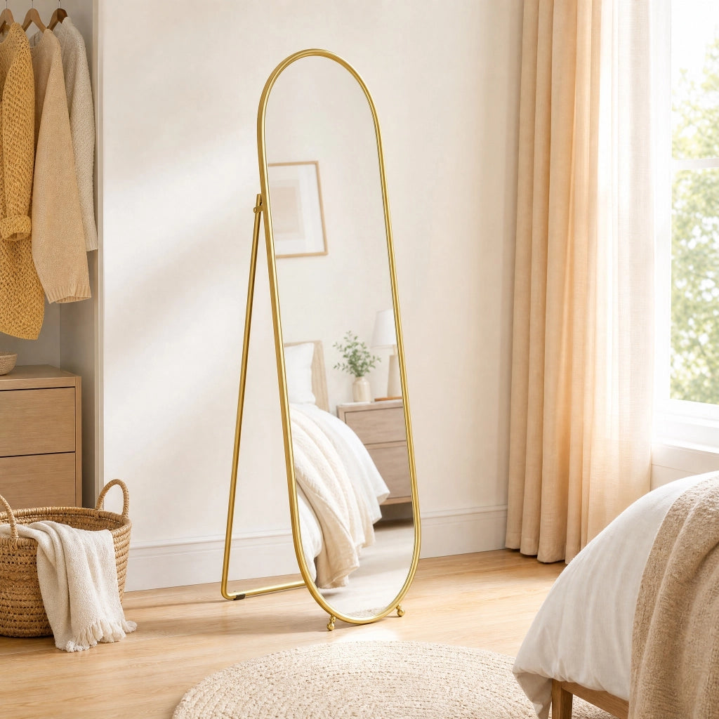 Specchio da terra 40x4x160 cm con supporto pieghevole in metallo oro
