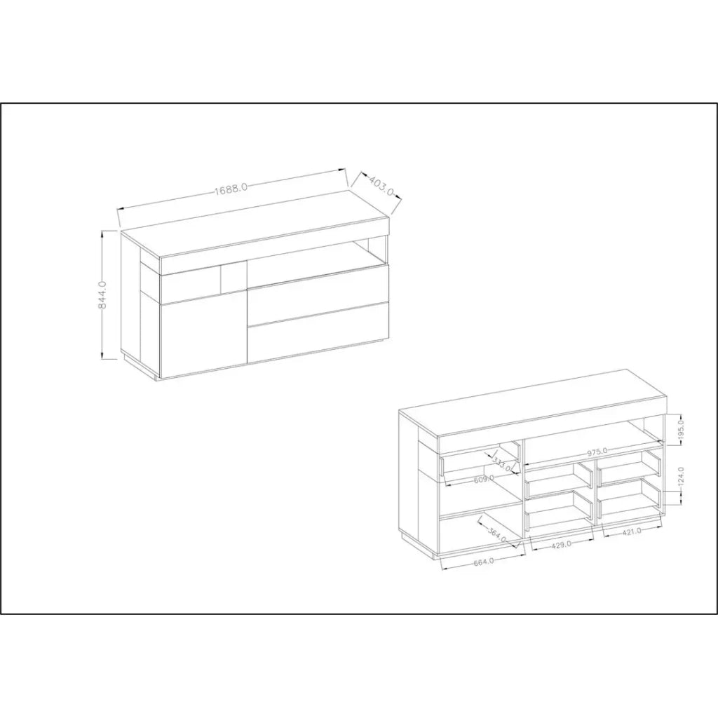 Collezione buffet KILES 170cm, Colori bianco e rovere. Stile design