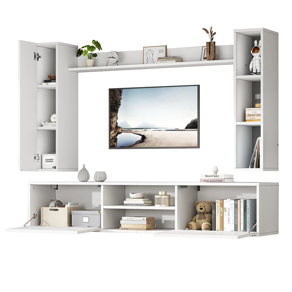 Set TV a Parete Completo 4 Pezzi 180x35x33.5cm - Xylo - con Vetrine, Bianco, fino a 80"