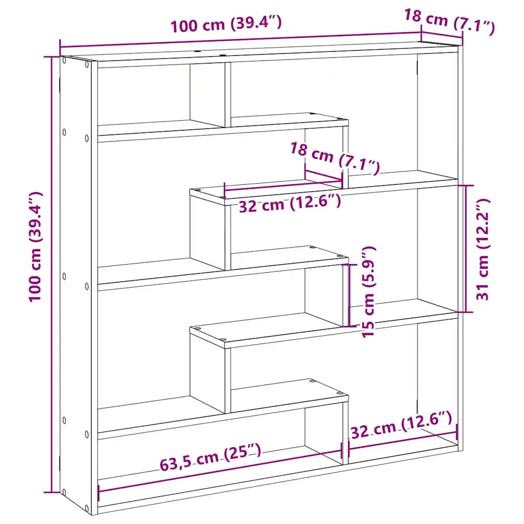 Mensola a Cubo da Parete 7 Scomparti Truciolato Grigio Sonoma 860027