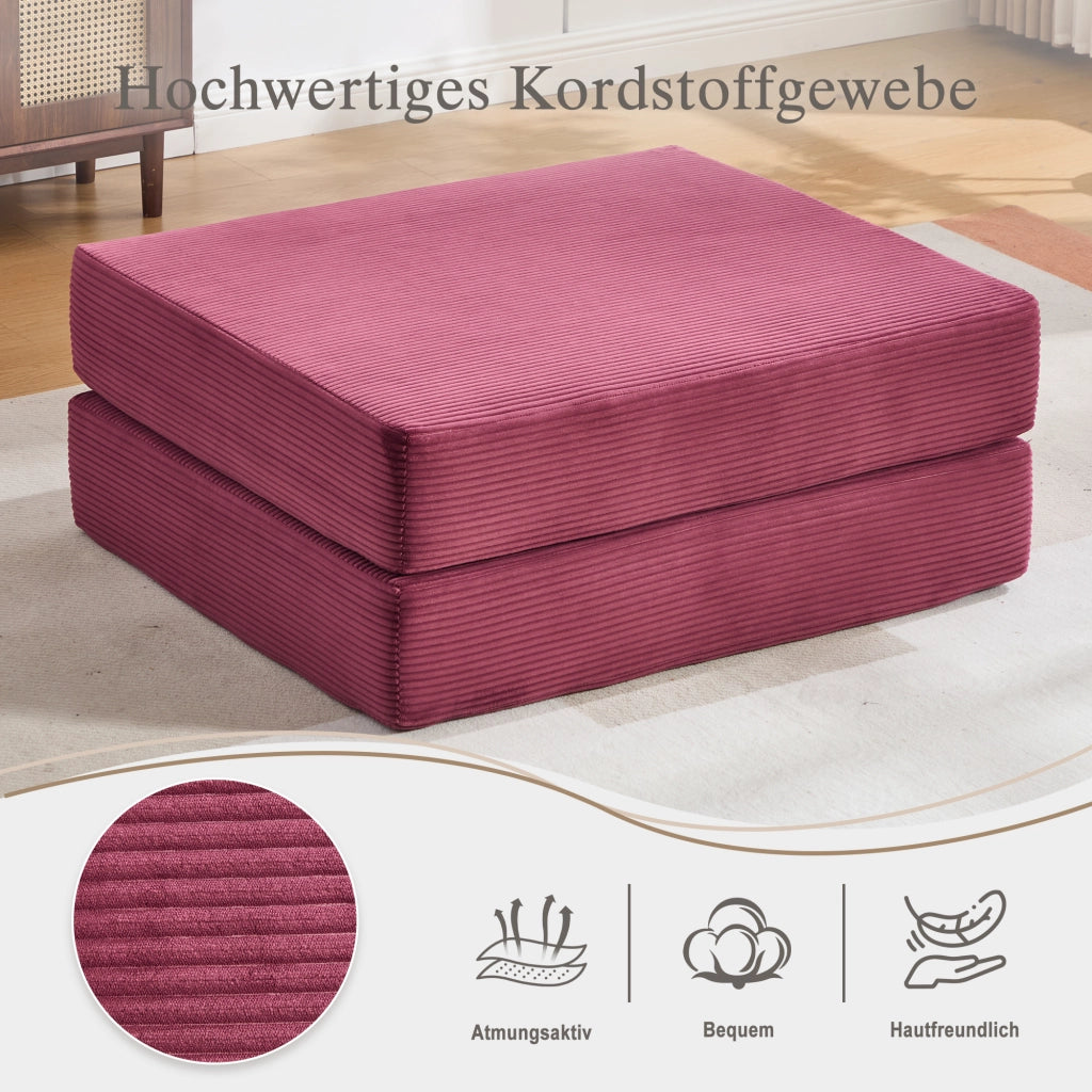 Repose-pied Convertibile con Funzione Letto, in Ciniglia a Coste, Rosso Vino