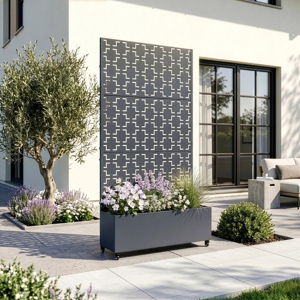 Fioriera con Spalliera Aaskis a Rotelle in Acciaio 190 x 82 x 38 cm - Grigio Antracite casa.pro