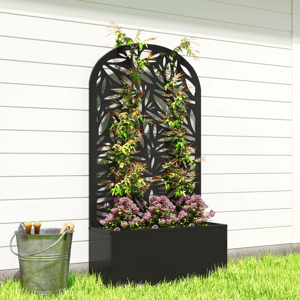 Fioriera con Traliccio ad Arco per Rampicanti 61x23x113 cm con Fori di Drenaggio in Metallo Nero