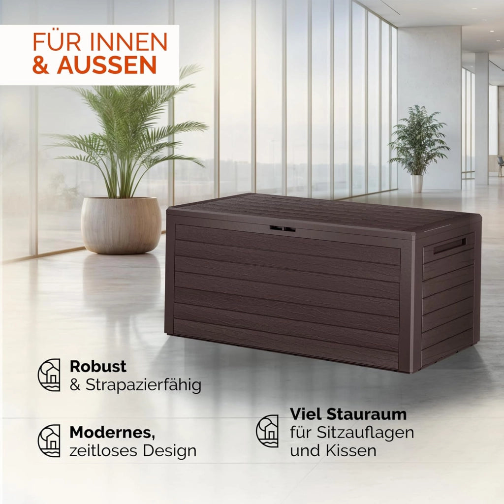 ® Baule da Giardino XXL 280L Effetto Legno Cassapanca Richiudibile 116x43x55cm Box Multibox Contenitore Cuscini