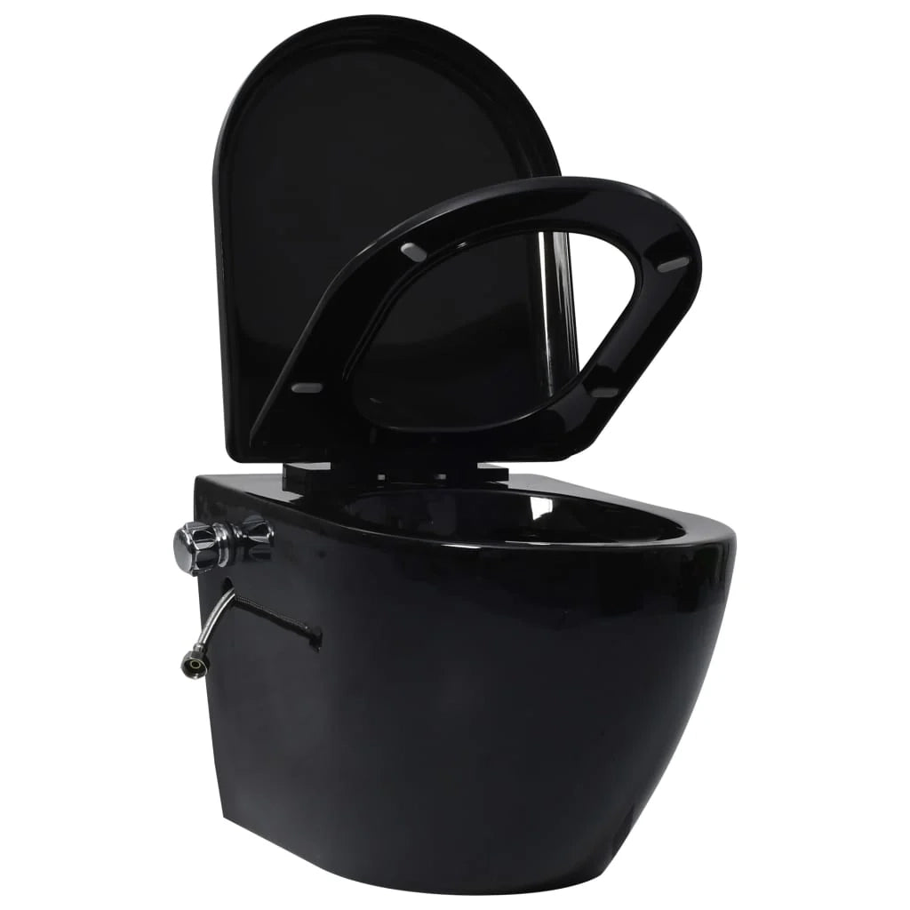 WC sospeso senza brida con funzione bidet WC sospeso con funzione soft-close ceramica nera 02_0003575
