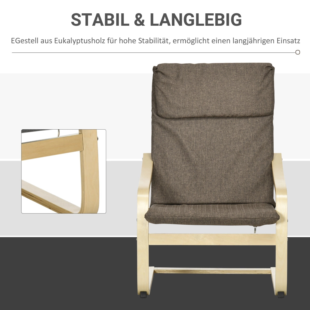 Poltrona relax con poggiatesta e braccioli ¨C Xylo ¨C tessuto effetto lino, struttura legno, marrone