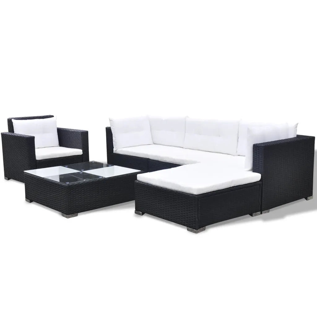 Set Divani da Giardino 6 pz con Cuscini in Polyrattan Nero cod mxl 59649