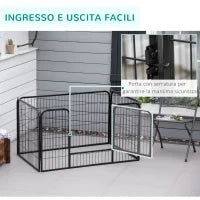 Recinto per Cani di Piccoli Taglia da Interno ed Esterno, Recinzione per Animali Domestici con Rete 6 pz in Acciaio e Metallo, 125x80x70 cm, Nero