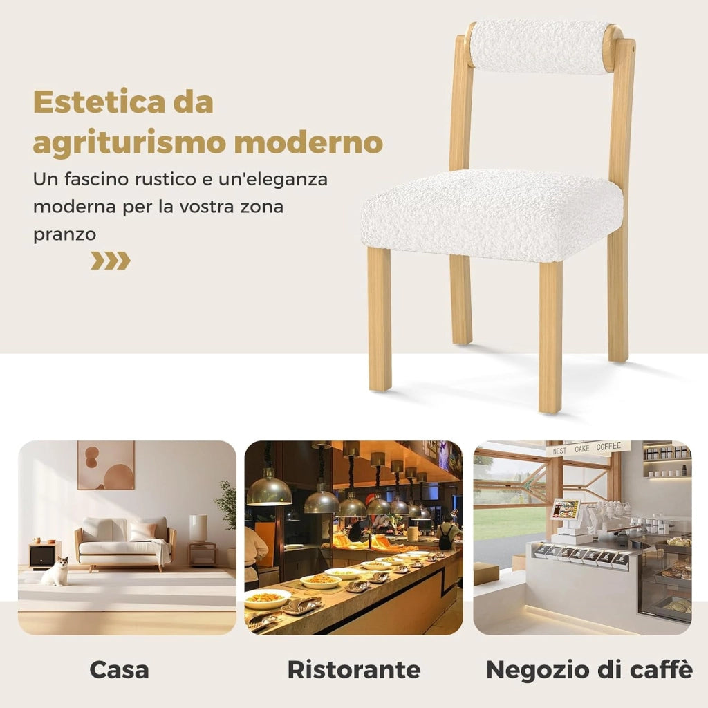 COSTWA Set di 2 Sedie da Pranzo, Sedie con Schienale Cilindrico, Rivestimento e Struttura in Legno di Gomma per Cucina, Sala da Pranzo e Bar