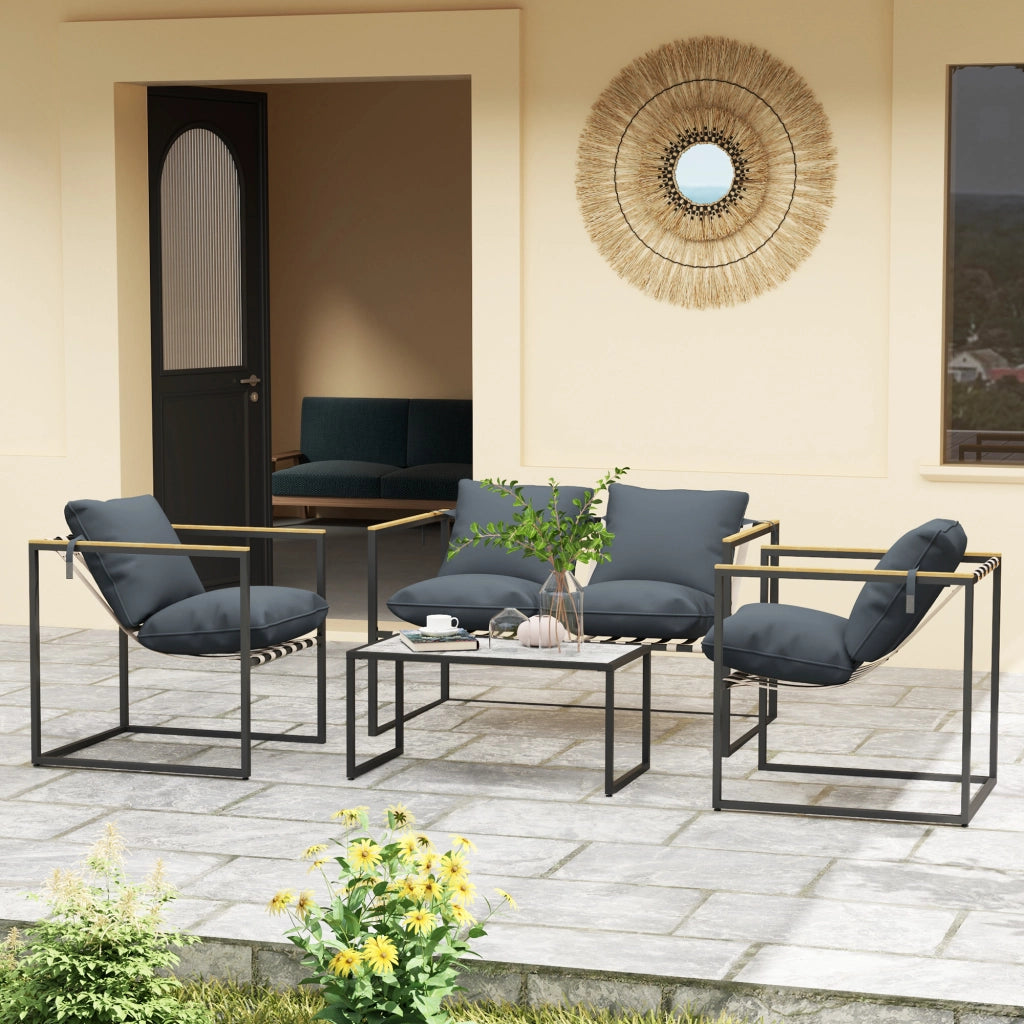 Set da giardino 4 pezzi con poltrone e divano ¨C zephmum ¨C grigio in acciaio e poliestere