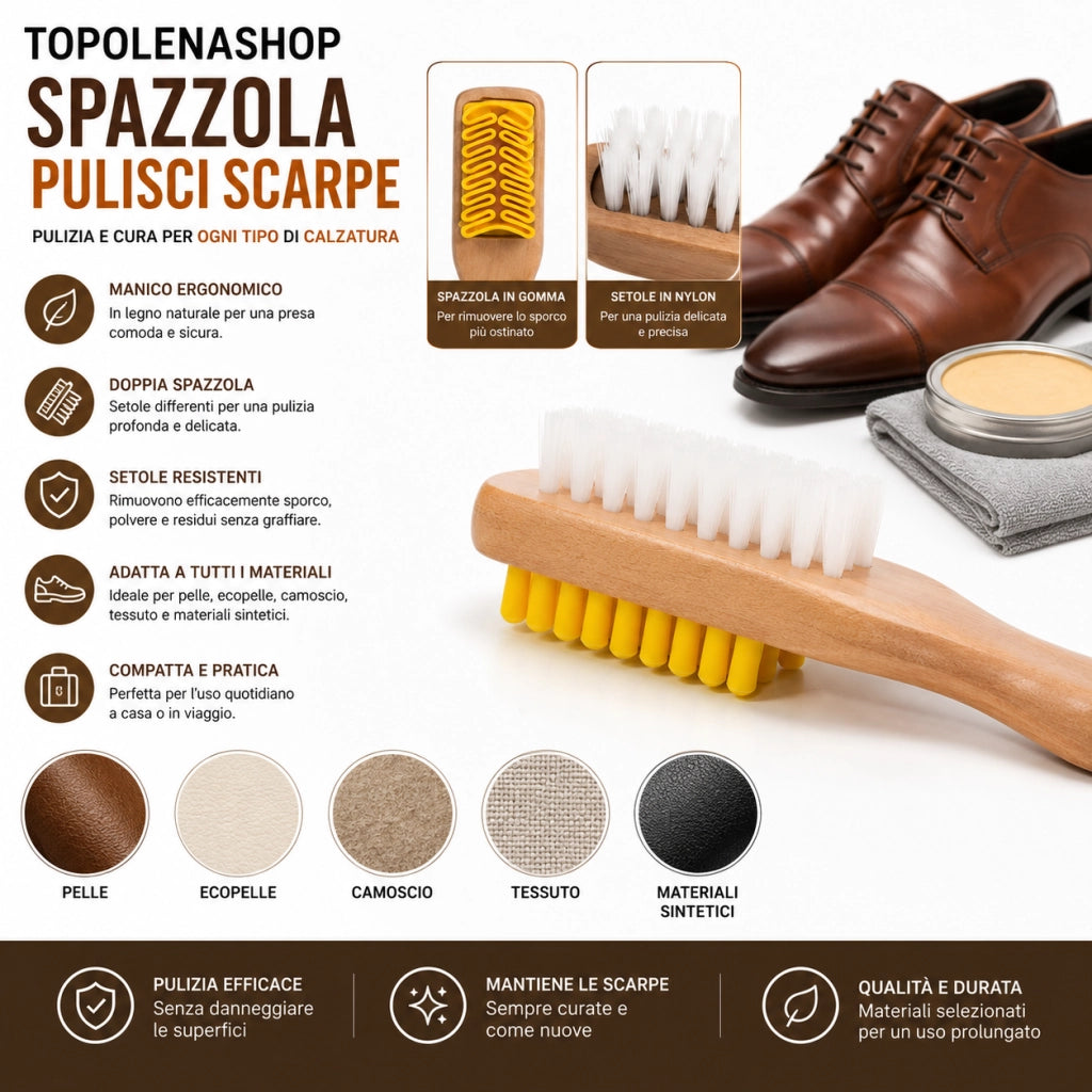 Spazzola Pulisci Scarpe con Manico in Legno per Pelle Camoscio Tessuto 194263