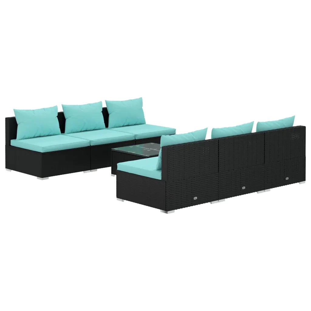 Set Salotto da Giardino 7 pz con Cuscini in Polyrattan Nero cod mxl 34557