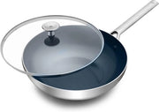 Wok in Acciaio Inox da 28 cm - Resistente alla Lavastoviglie - 3,6L - Piatto da 28 cm in Acciaio Inossidabile - PFAS Libero