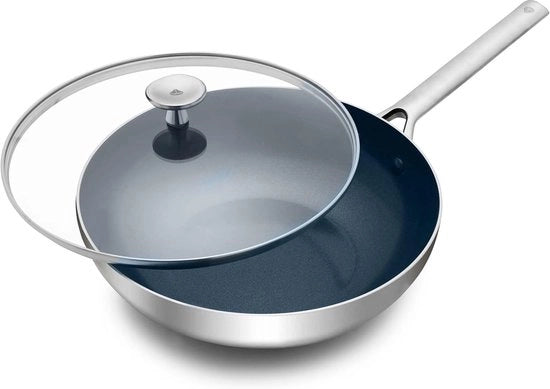 Wok in Acciaio Inox da 28 cm - Resistente alla Lavastoviglie - 3,6L - Piatto da 28 cm in Acciaio Inossidabile - PFAS Libero