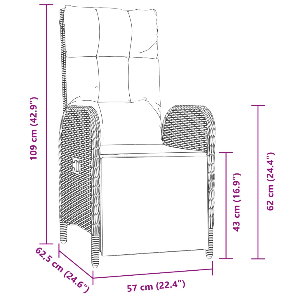 Set da Pranzo da Giardino 7 Pezzi con Cuscini Nero Poly Rattan