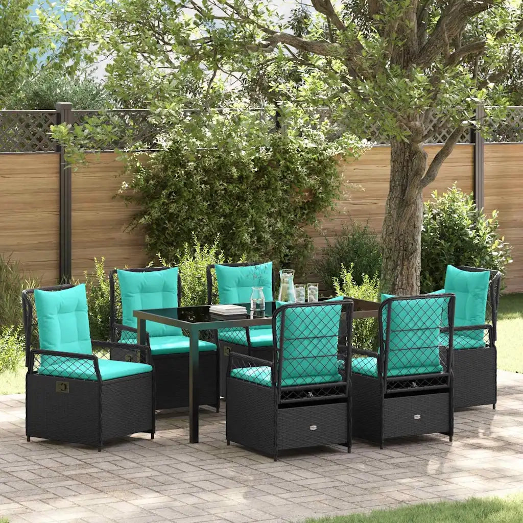 Set da Pranzo per Giardino 7 pcs Nero polyrattan 3381062