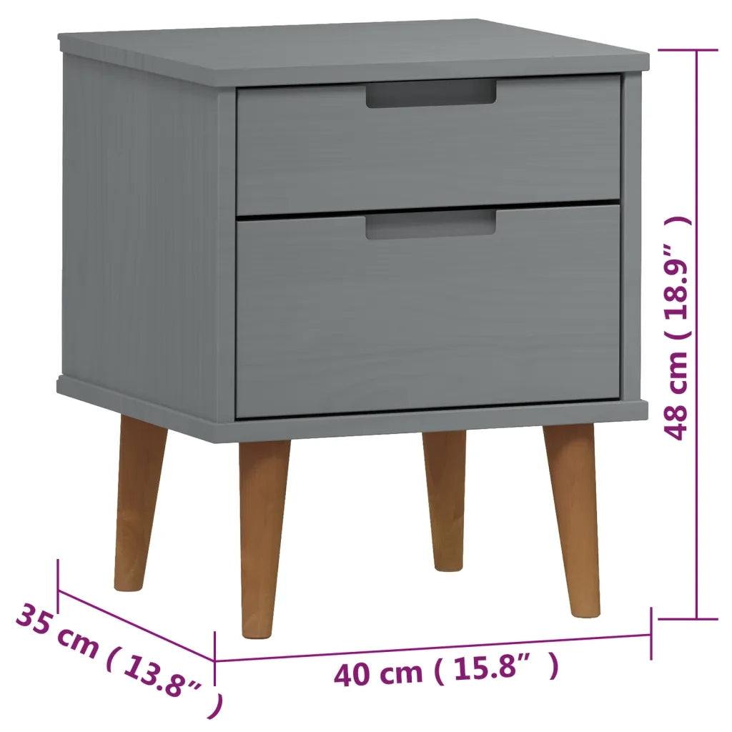 Comodino MOLDE Grigio 40x35x48 cm in Legno Massello di Pino 350497