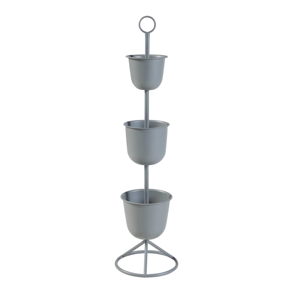 Supporto per piante da esterno 110 x 28 cm 3 vasi grigi 03_0010317