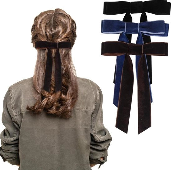 Tre Set di Fiocchi di Capelli con Fili - Accessori per Capelli a Fiocchi per Donne e Ragazze (Nero Marrone Blu Scuro)