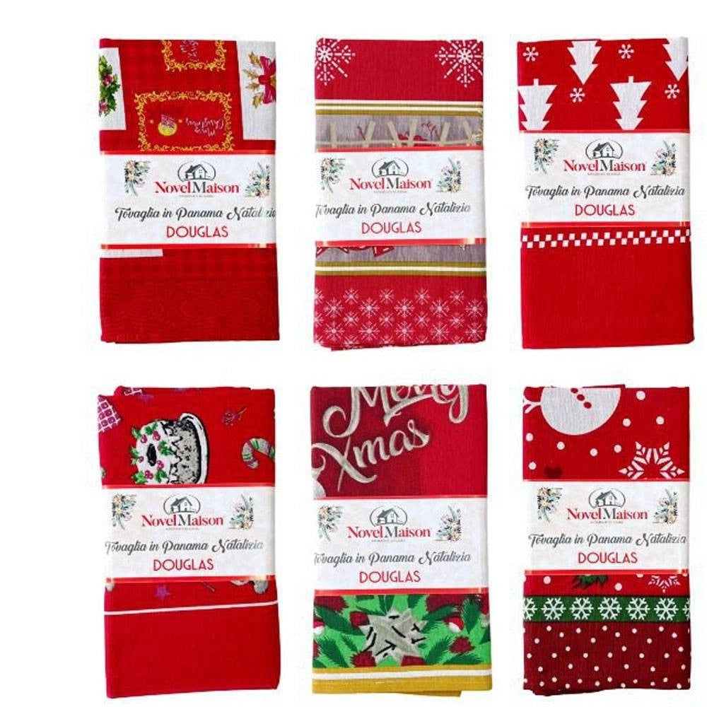 Trade Shop - Tovaglia Natalizia Tessuto Panama Resistente Tema Natale Varie Fantasie 12 Posti -