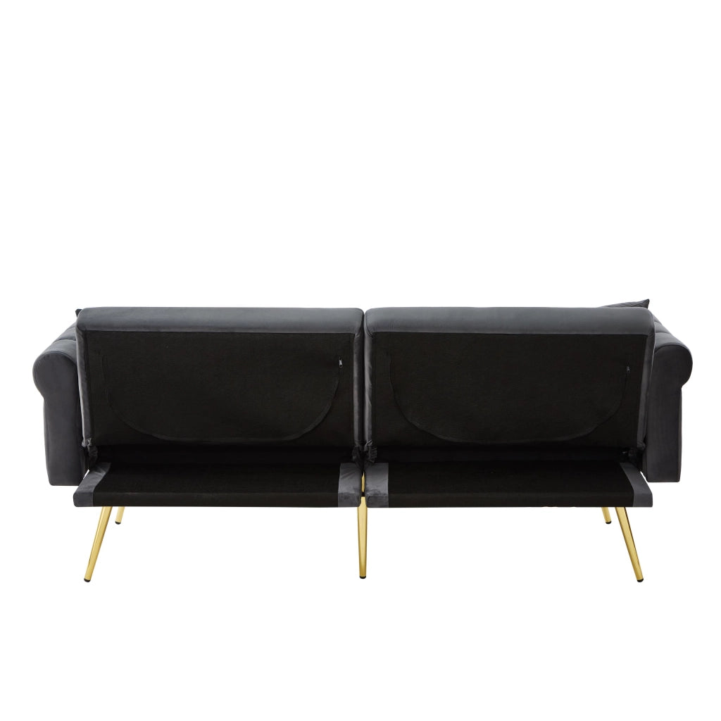 Divano Letto 2 Posti con Schienali Regolabili in 3 Posizioni e 2 Cuscini, in Velluto Antique Gray