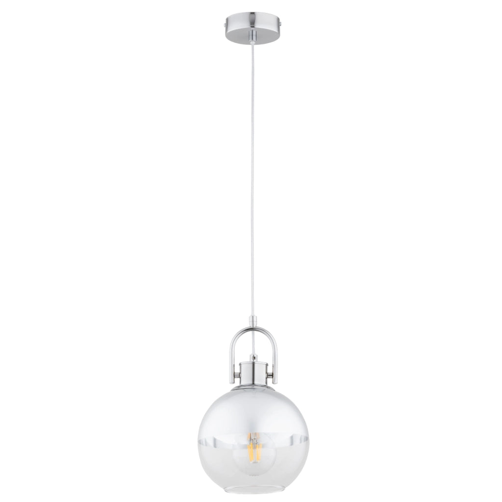 Lampada a sospensione sfera vetro cromo E27 Alfa Derol
