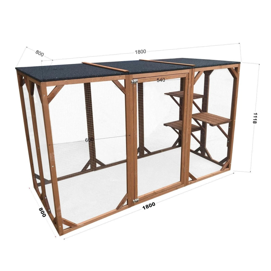 Recinto per gatti da esterno in legno robusto 180 cm 3 zone di riposo 16_0001711