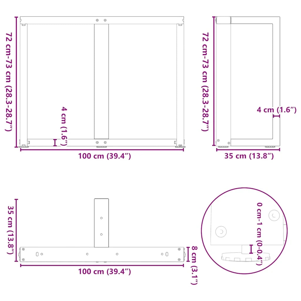 Set di 2 gambe per tavolo da pranzo a forma di T 100 x 35 x 73 cm con piedini regolabili design moderno in acciaio antracite 02_0057336