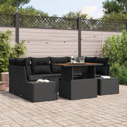 Set di SofÃ  da Giardino 7 Pezzi con Cuscini Nero Rattan Poliestere