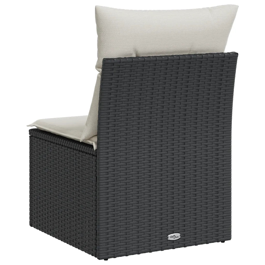 Divano Giardino Senza Braccioli con Cuscini-Sofa da Giardino-Divanetto da esterno Nero in Polyrattan 303821