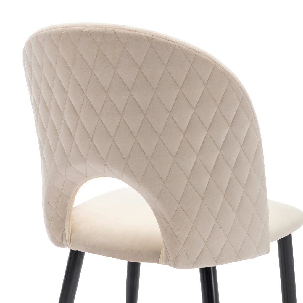 Sedia da sala da pranzo set da 2 con schienale in velluto imbottita e gambe regolabili in metallo motivo a rombi beige
