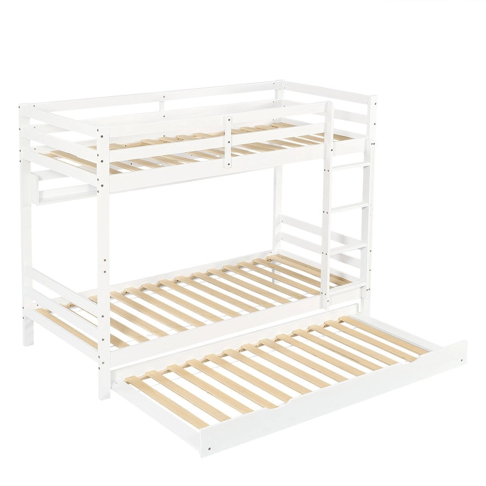 Letto a Castello Estraibile con Scaffali e Scala ¨C MINIMAL ¨C Pino/MDF, Bianco, 90x200