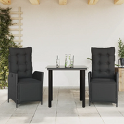 Set da Pranzo da Giardino 3 pz con Cuscini Nero in Polyrattan 3213399
