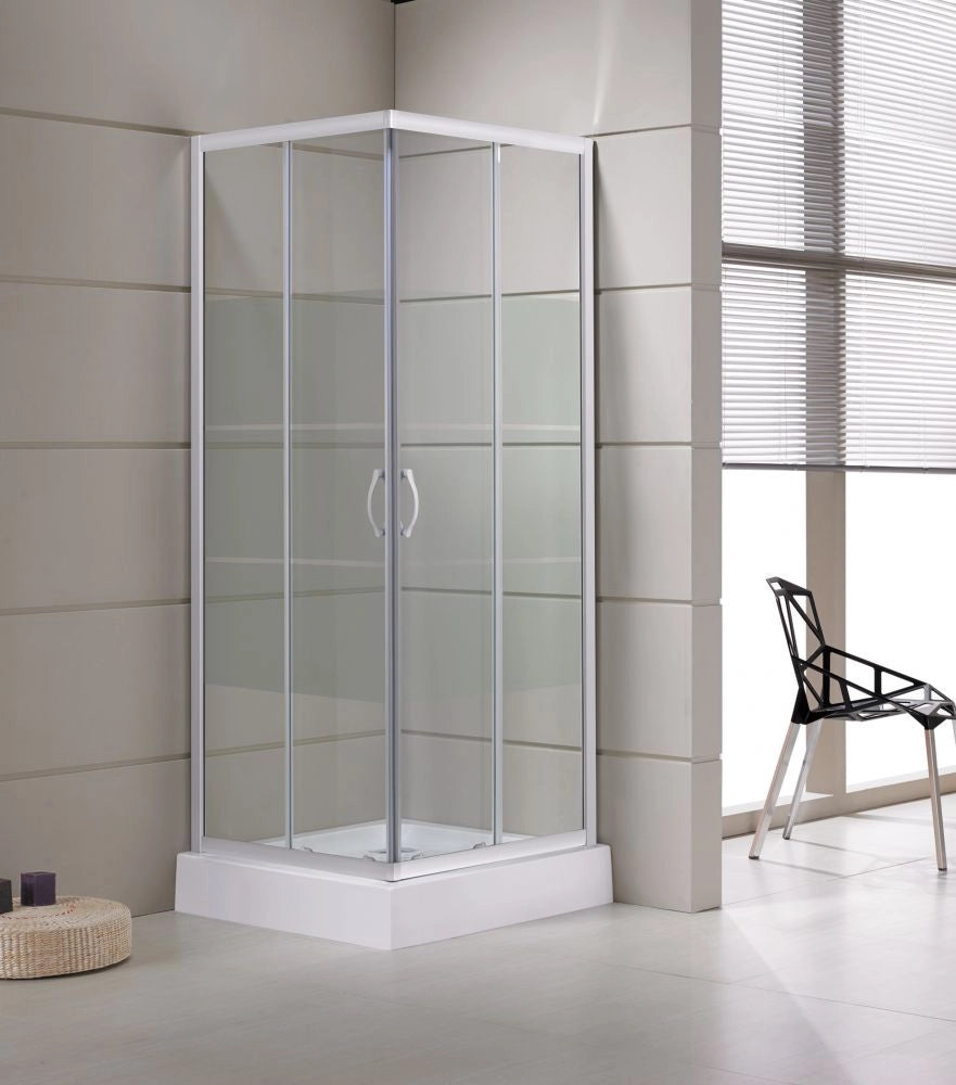 Box Doccia Angolare Cristallo 4 MM Serigrafato Telaio in Alluminio Bianco - Misura: 70 x 80 x 185h 