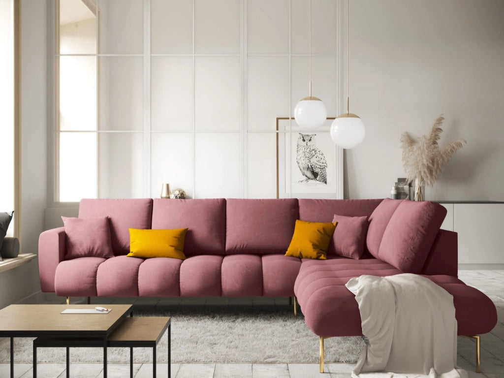 Cosmopolitan Design - Divano angolare destro "Hastings" 5 posti in velluto rosa 