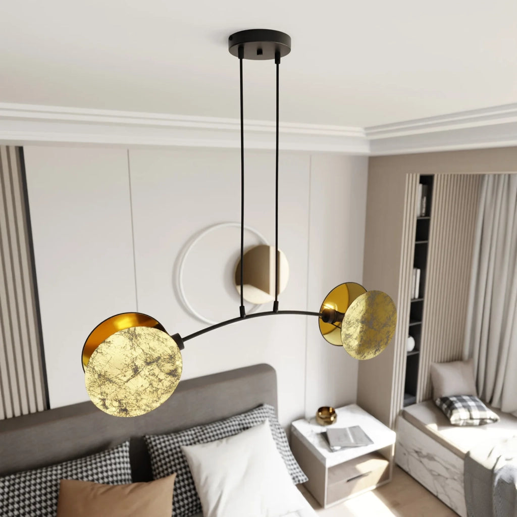 Lampada A Sospensione 2 Luci Moderna Nut In Acciaio Effetto Marmo Bianco