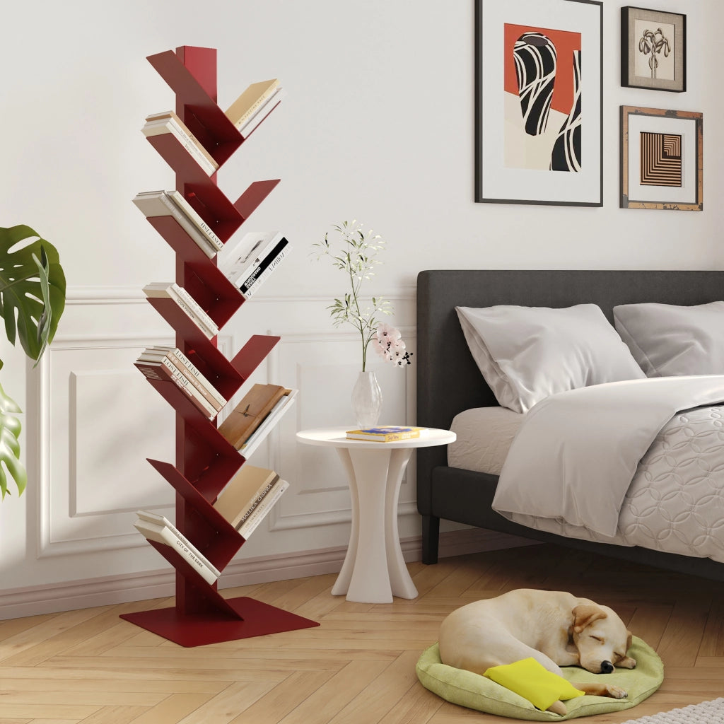 Libreria Eksjö a Forma di Albero Scaffale da Terra 150 x 39 x 39 cm - Rosso Opaco [en.casa]