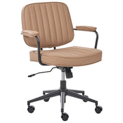 Sedia da ufficio in ecopelle marrone chiaro, girevole, regolabile in altezza, con braccioli, per ufficio domestico, studio, stile tradizionale