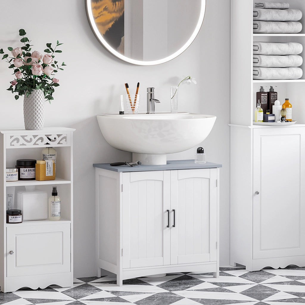 Mobiletto Sottolavabo Bagno con Ante e Ripiani Regolabili ¨C Zephmum ¨C Bianco 60x30x80 cm