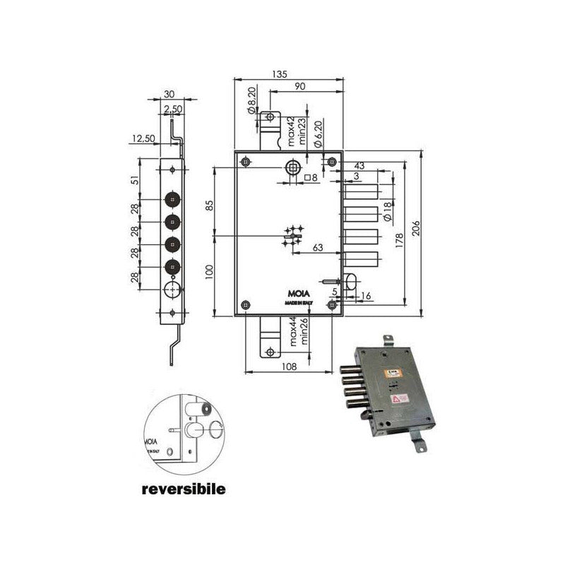 Serratura Sic.Triplice Dx Dm E63 614/280 Moia